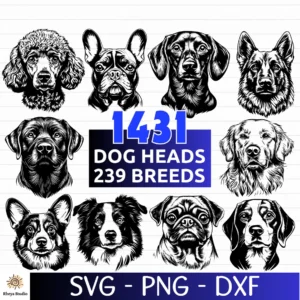 Paquete SVG de 1431 cabezas de perro, 239 razas de perro completas, imágenes prediseñadas de perro, PNG de perro (descarga digital instantánea), archivos para Cricut (grabado láser)